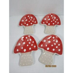 Set of 4 Danica Jubilee Red Mushroom Spoon Rests Ceramic Toadstool Cottagecore